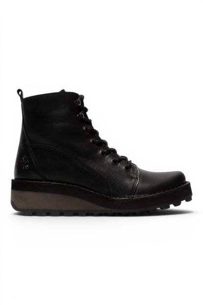 Black Womens Leather Ankle Boots-Hazi146