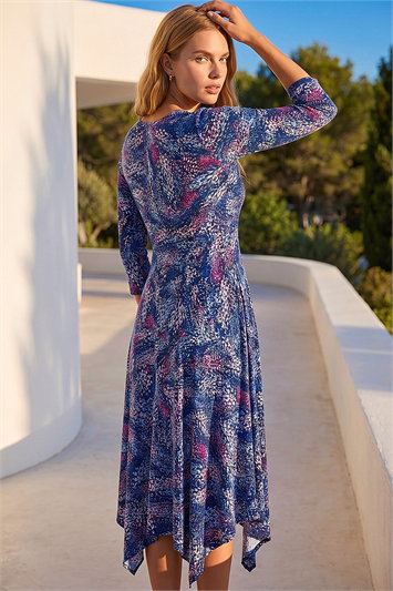 Abstract Hanky Hem Stretch Midi Dress 14676672