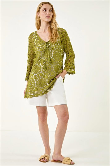 Crochet Tie Front Knit Tunic 16357740