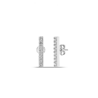 Metallic Bar Stud Zirconia Earring Sterling Silver