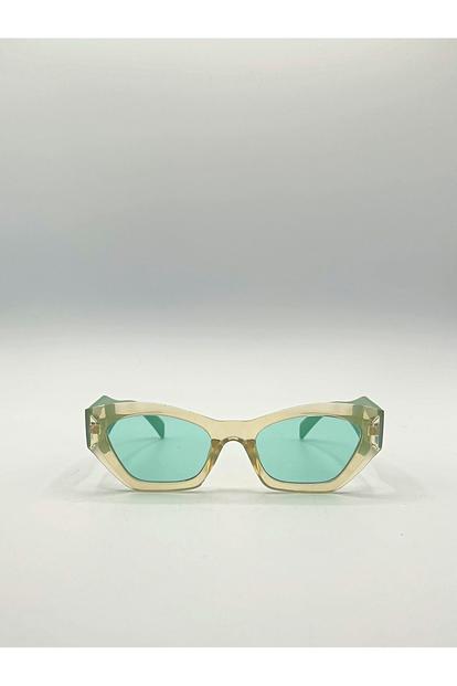 Pink Angular Cat-Eye Sunglasses In Brown With Green Arms