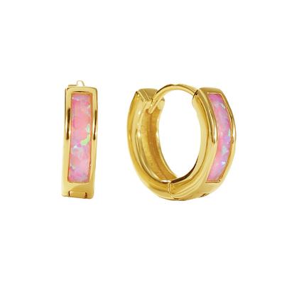 Metallic Pink Opal Inlay Huggie Hoop Gold Plated Earrings