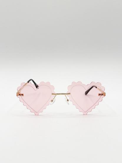 Pink Scallop Heart Sunglasses In Pink