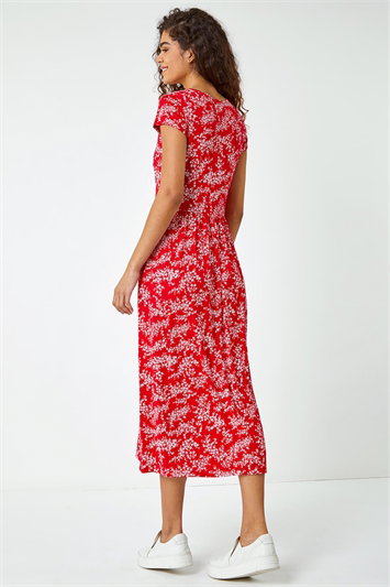 Ditsy Gathered Skirt Stretch Midi Dress 14361378