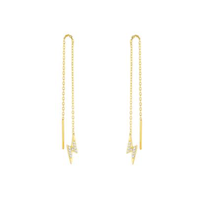 Metallic Lightning Bolt Sterling Silver Chain Drop Earring - Pair
