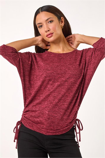 Red Stretch Side Tie Ruched Top