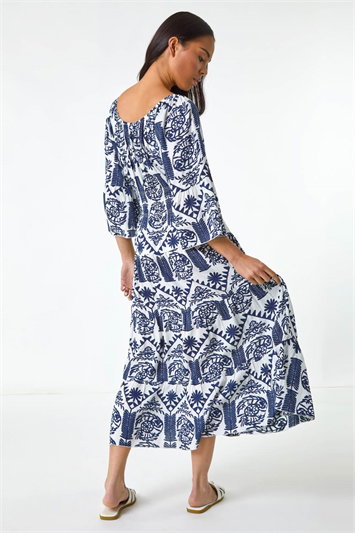 Petite Abstract Print Button Midi Dress 14687760