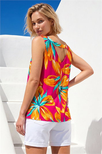 Floral Print Bar Back Detail Vest 19492617