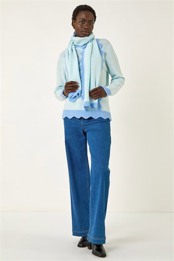 Blue Scalloped Scarf Knit Jumper