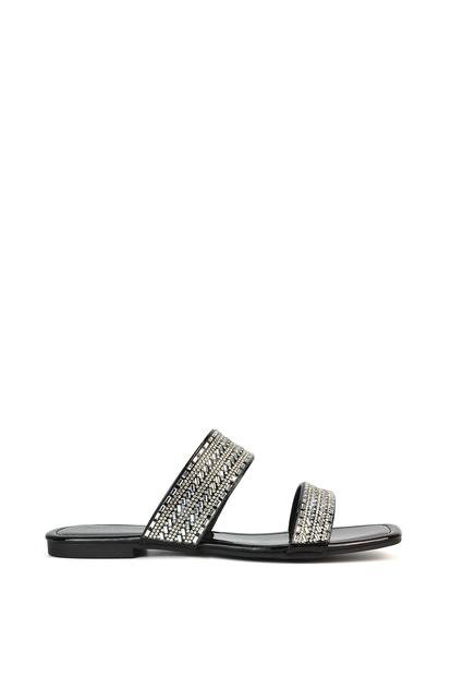 Black 'Lucy' Slip On Flat Cork Slider Mules