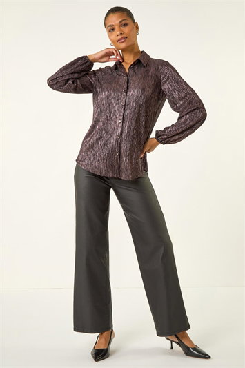 Foil Plisse Button Up Blouse 10134579