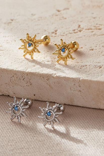 Metallic Sun Cartilage Studs Sterling Silver 20G