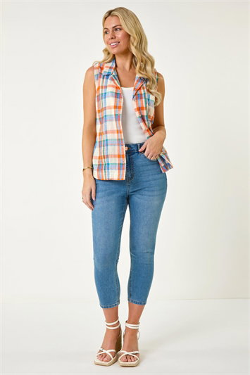 Petite Check Print Button Up Blouse 10141909