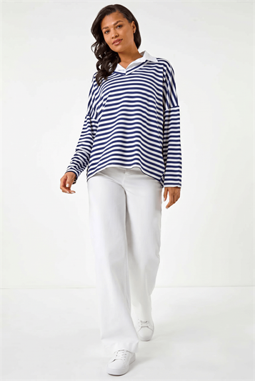 Blue Mock Shirt Stripe Top