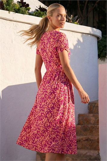 Petite Abstract Print Gathered Midi Dress 14904464