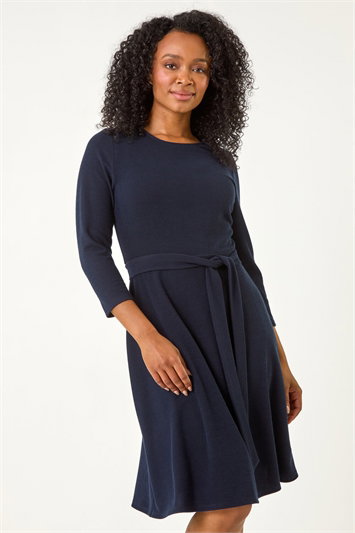 Petite Ribbed Tie Waist Detail Dress 14656760