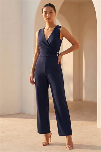 Petite V-Neck Full Length Jumpsuit 14878960