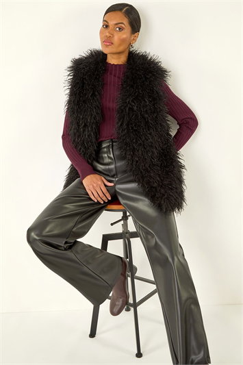 Black Longline Faux Fur Gilet
