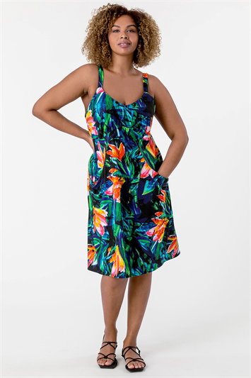 Curve Tropical Print Strappy Dress 14144764