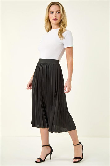 Petite Pleated Elastic Waist Midi Skirt 17029708