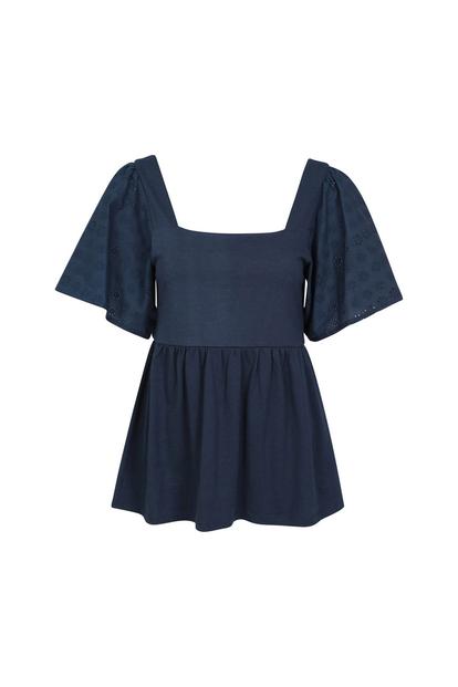 Blue Verona Broderie Sleeve Top