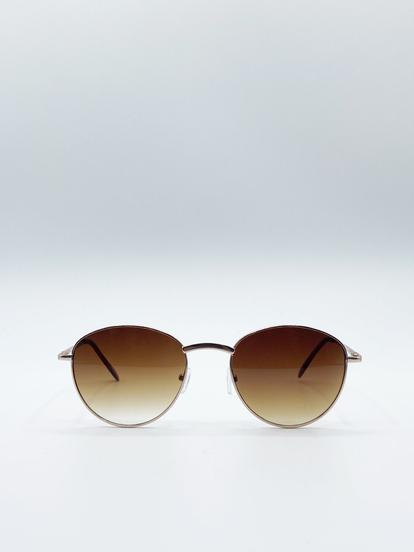 Metallic Classic Round Metal Frame Sunglasses