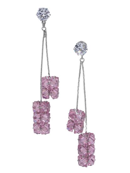 Pink Crystal Ribbon Tassel Drop Earrings