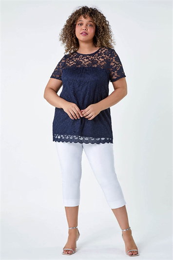 Curve Lace Overlay Stretch Jersey Top 19303960