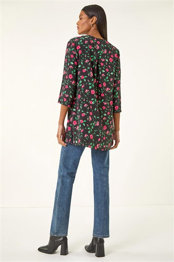 Rose Print Longline Buttoned Blouse 10217078