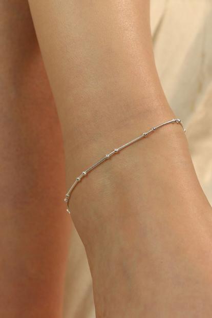 Metallic 925 Silver This Slim Thread Thin Minimalist Payal Anklet