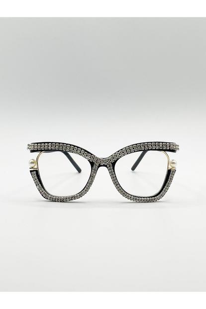 Black Festival Diamante With Pearls Cateye Glasses