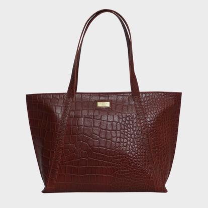 Black 'Agnes' Croc Embossed Real Leather Designer Tote Bag