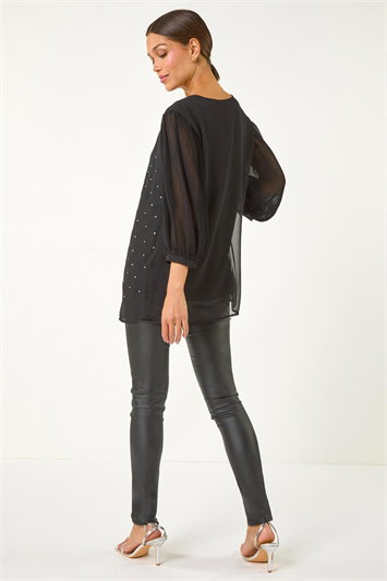 Pleated Sleeve Hotfix Detail Top 20186108