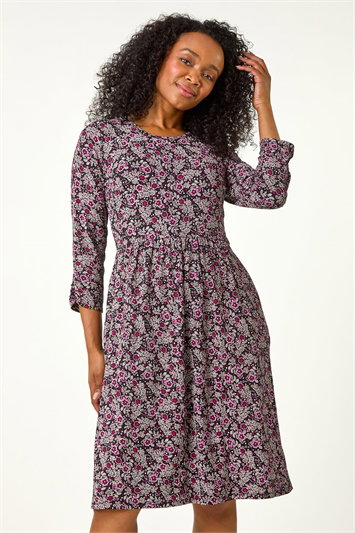Petite Floral Print Gathered Waist Dress 14664976