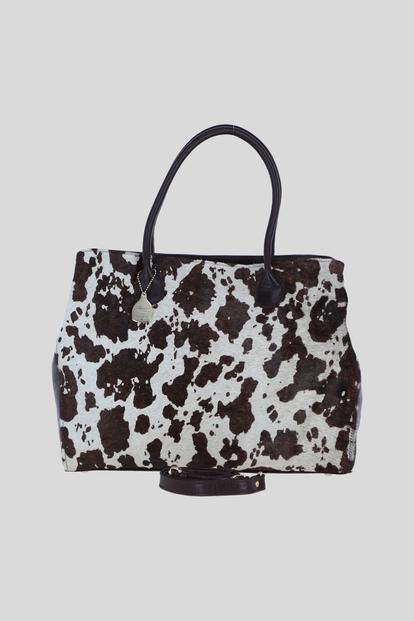 Brown Leather Hair-On-Hide Large Handbag With Detachable Strap