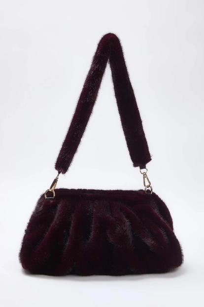 Purple Faux Fur Shoulder Bag For Women