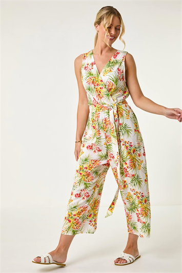 Petite Leaf Border Print Jumpsuit 14709638