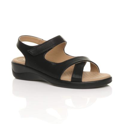 Purple Low Wedge Heel Strappy Comfort Touch Close Sandals