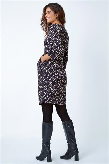 Leaf Print Pleat Detail Shift Dress 14435476