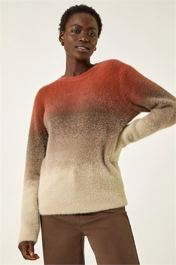 Brown Fluffy Ombre Knit Jumper