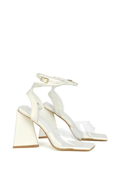 'Dahlia' Lace Up Ankle Strappy Perspex Square Toe Chunky Block High Heels M000023498