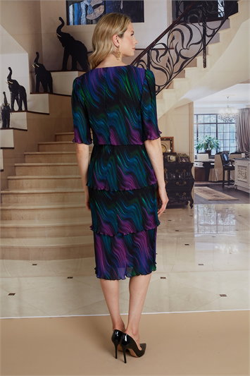 Julianna Printed Tiered Pleated Dress g9240blk