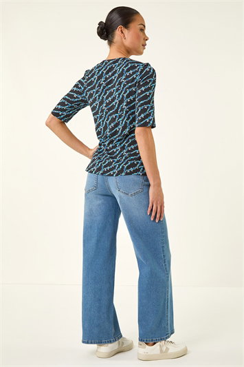 Petite Abstract Print Drawstring Top 19466960