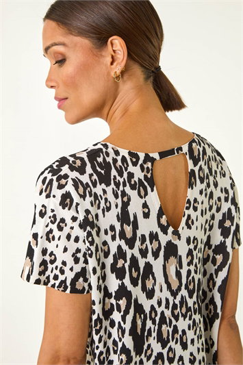 White Animal Print Crew Neck Tee