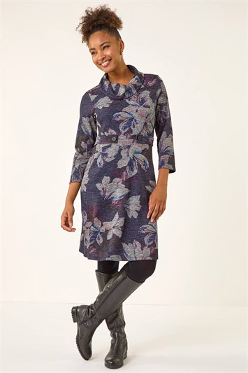 Floral Cowl Neck Tab Dress 14818976