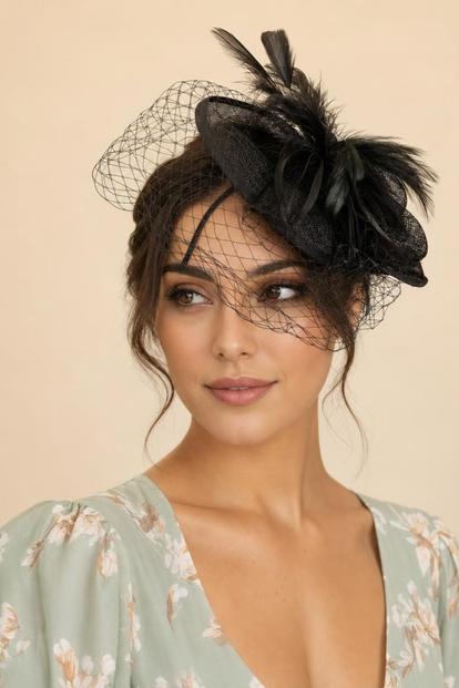 Black Large Feather & Net Disc Fascinator