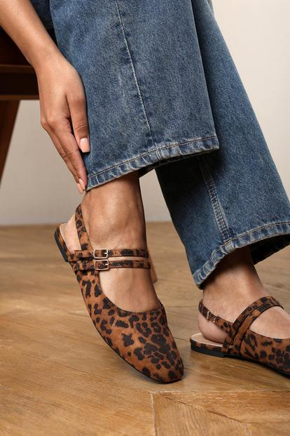 Black Alena Wide Fit Double Strap Backless Mary Jane Flats