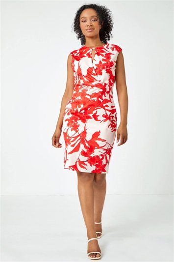 Petite Stretch Floral Twist Ruched Dress 14384446