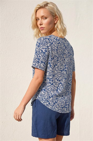 Petite Floral Print Button Up Blouse 10224909