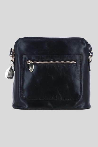 Black Genuine Leather Crossbody Bag With Adjustable Strap